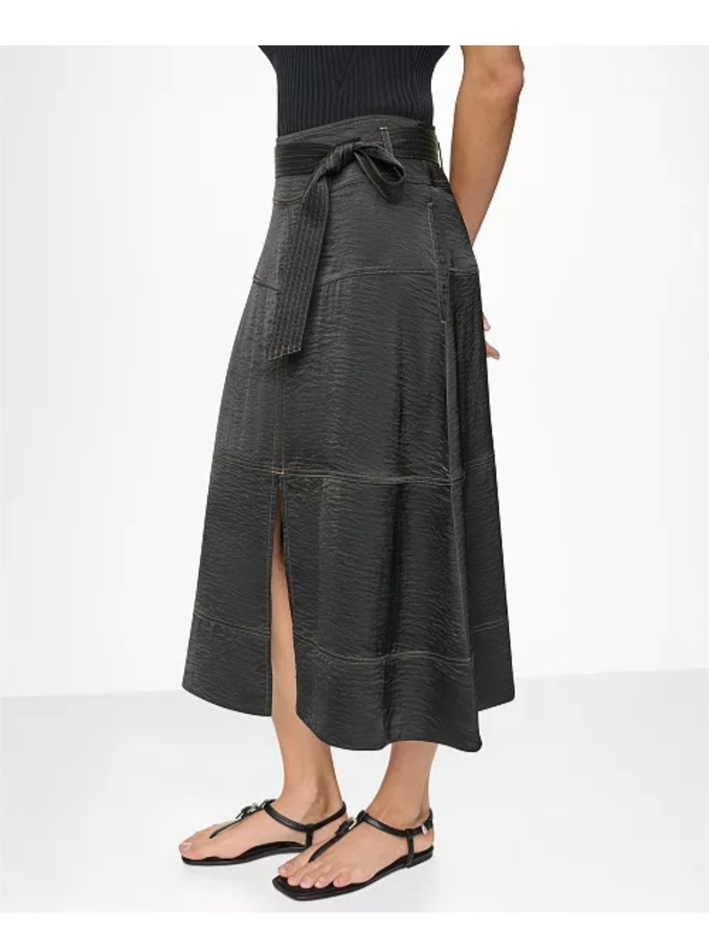 DKNY - Tie-Waist Stitch Slit Skirt